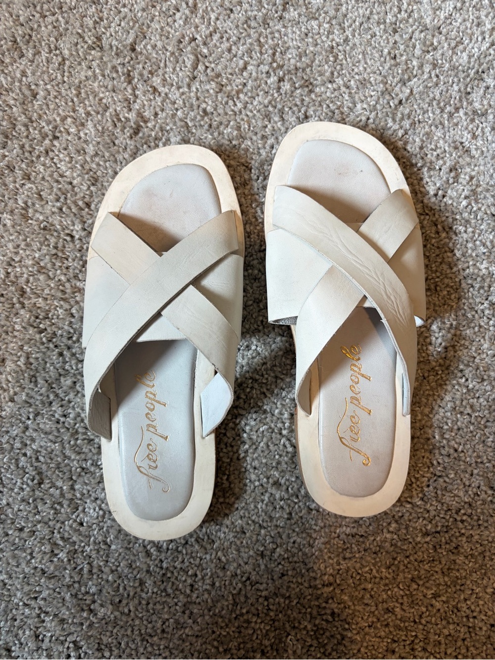 Free People Neutral Crisscross Leather Slide Sandals